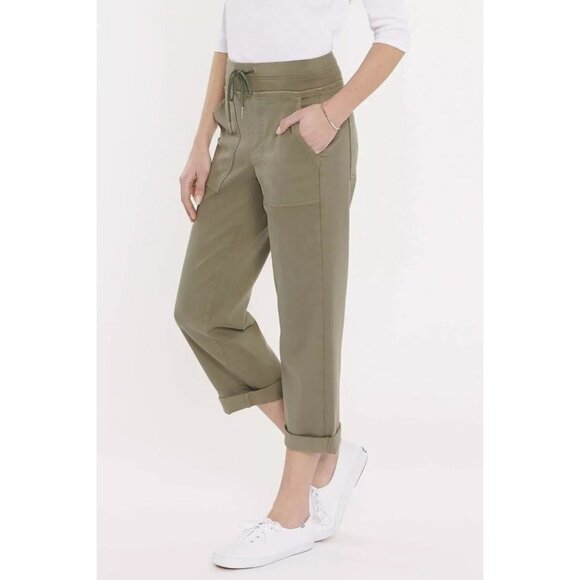 NYDJ Drawstring Cargo Pants Plus Size 28W Stretch   Moss Green Rolled Cuff - Picture 1 of 13